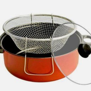 Deep Fryer Set (Non-Stick Ceramic Coated Pot, Stainless Steel Basket, Glass Lid)